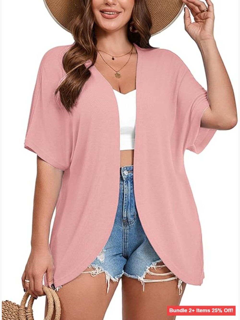 Plus Size Lightweight Cardigan Open Front Short Sleeve Summer Cover Up